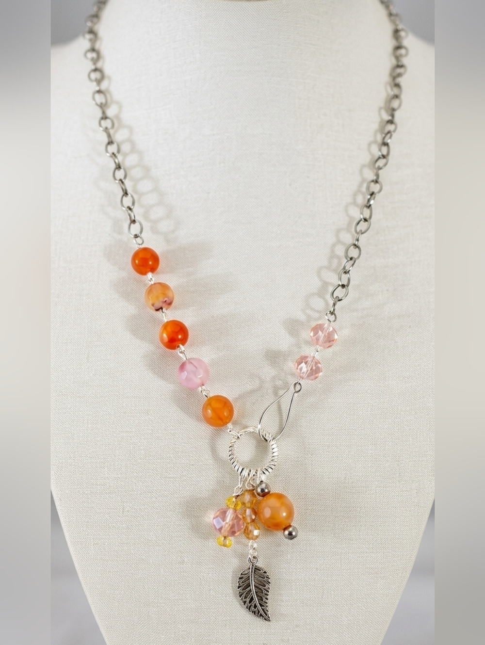 Silver and orange agate beaded necklace handcrafted handmade One-of-a-Kind NWT